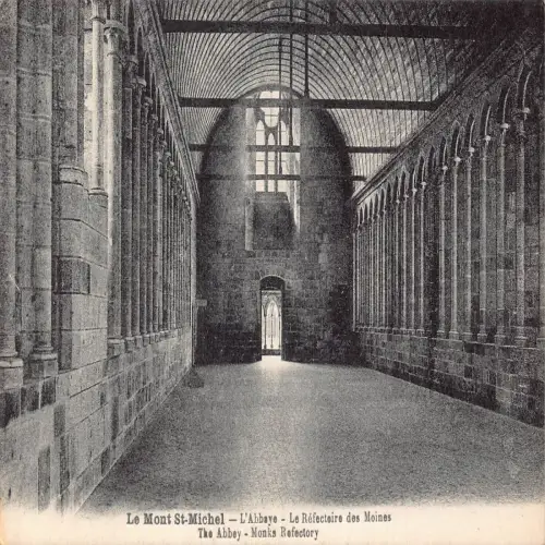 A677 Frankreich Mont St Michel Abtei Mönche Refektorium Vintage Postkarte