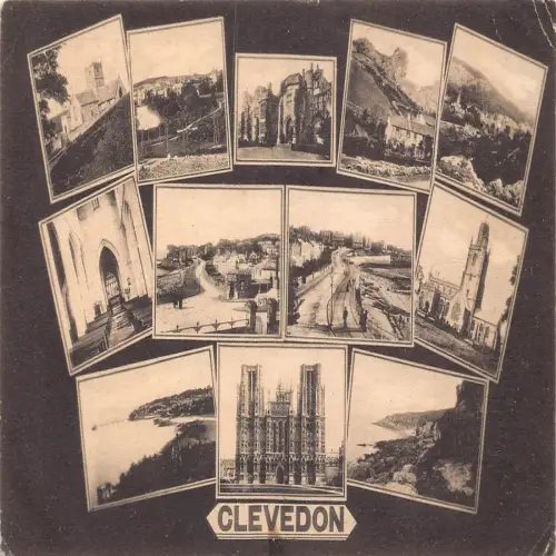 B128 England Clevedon Multi-View Vintage Postkarte