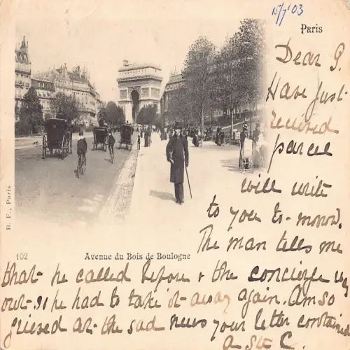 A678 Frankreich Paris 1903 Avenue du Bois de Boulogne Kutschen Vintage Postkarte
