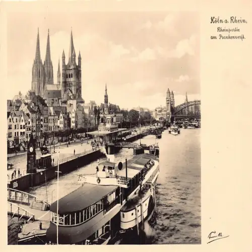 B118 Deutschland Köln a Rhein Rheinpartie am Frankenwerft Dampfschiff RPPC Postkarte