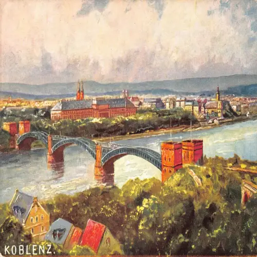 B118 Deutschland Koblenz Allgemeine Flussansicht Brücke Kunst Postkarte