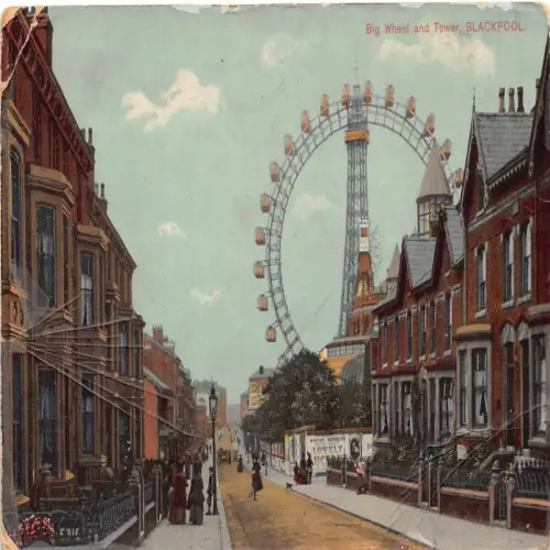B130 England 1913 Großes Riesenrad und Turm Blackpool Vintage Postkarte
