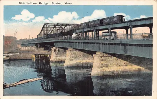 A679 US Massachusetts Boston Charlestown Bridge Vintage Postkarte