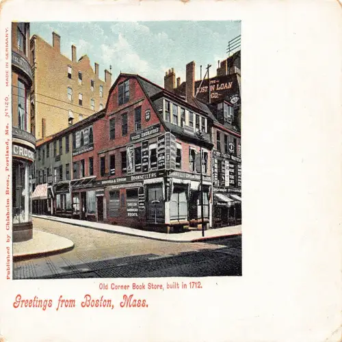 A679 US Massachusetts Grüße aus Boston Old Corner Buchladen Postkarte