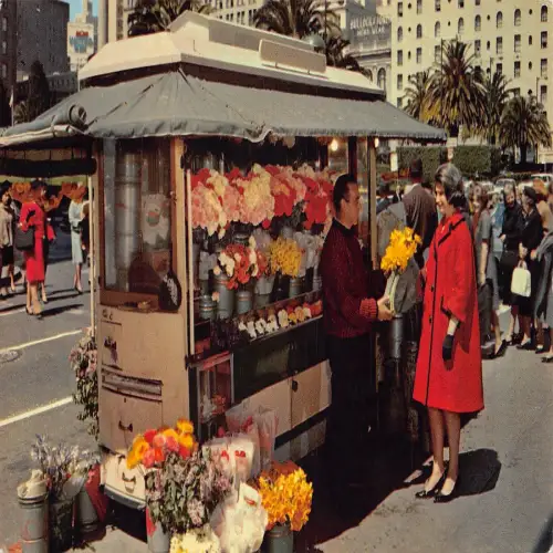 A679 US Kalifornien San Francisco Straße Blumenverkäufer Vintage Postkarte