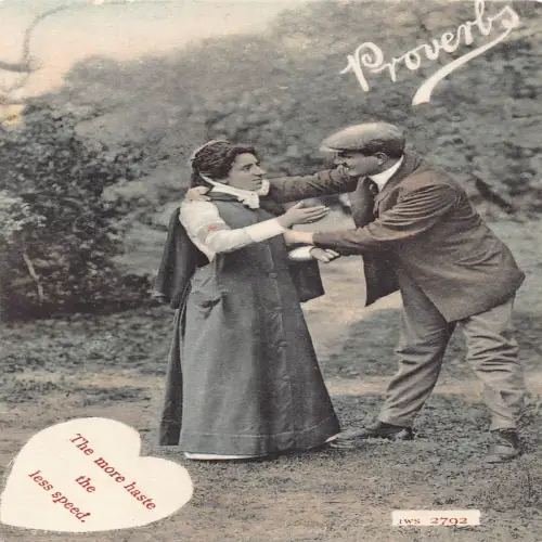 A680 Sprichwörter Je mehr Eile desto weniger Geschwindigkeit Krankenschwester Paar Romantik Postkarte