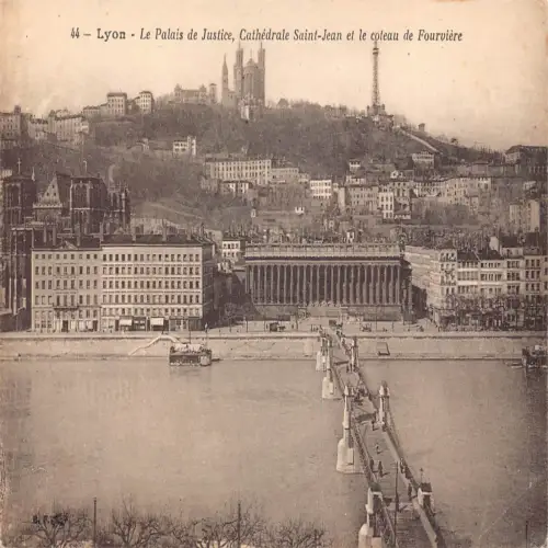 A681 Frankreich Lyon Palais de Justice Kathedrale Saint Jean Bridge Vintage Postkarte