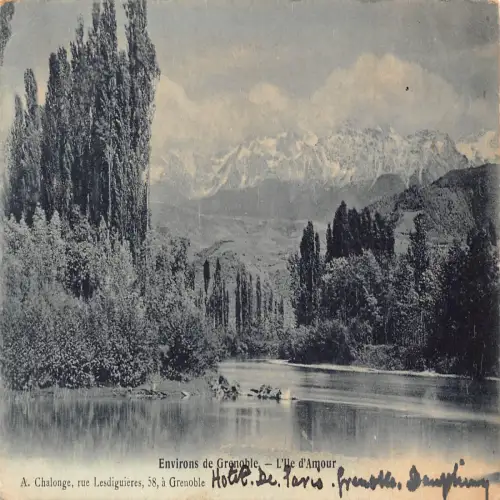 A681 Frankreich Environs de Grenoble L'Ile d'Amour See Vintage Postkarte