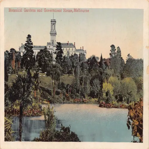 A684 Australien Melbourne Botanischer Garten und Government House Vintage Postkarte