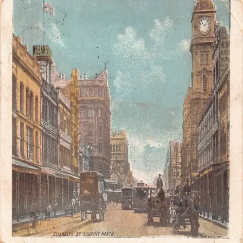 A684 Australien Melbourne Elizabeth Street Carriages Vintage Postkarte