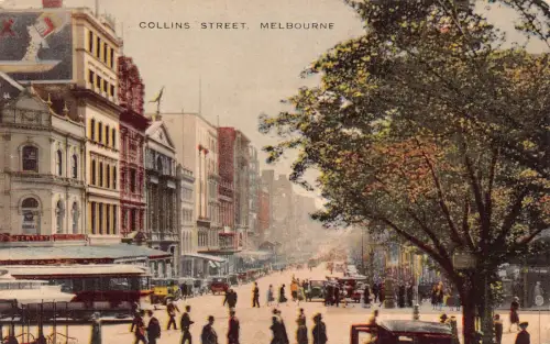A684 Australien Melbourne Collins Street Cars Vintage Postkarte