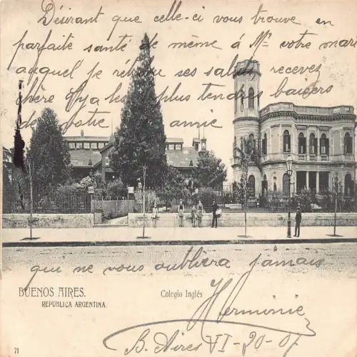 A685 Argentinien 1907 Buenos Aires Colegio Ingles Schule Vintage Postkarte