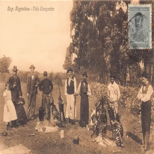 A686 Argentinien 1912 Vida Campestre Einheimische Bauern machen gebratenes Fleisch Postkarte