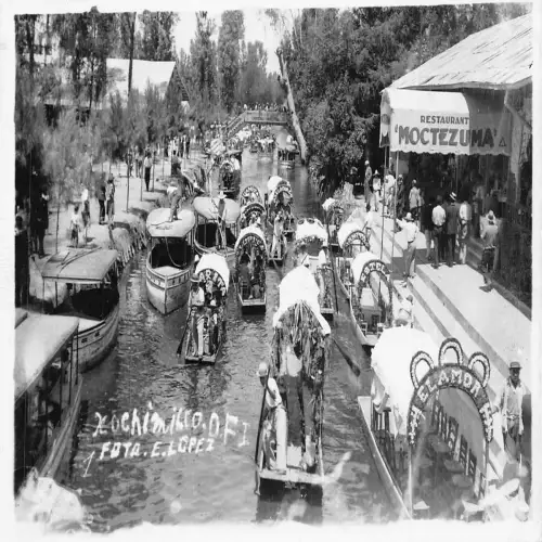 A686 Mexiko Boot Szene Restaurant Moctezuma Xochimilco RPPC Postkarte