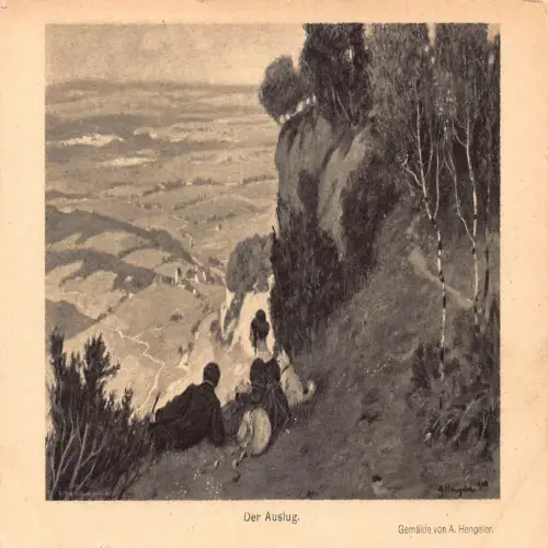A687 Kunst von einem Hengeler Paar bewundert Panorama der Felder Der Auslug Postkarte