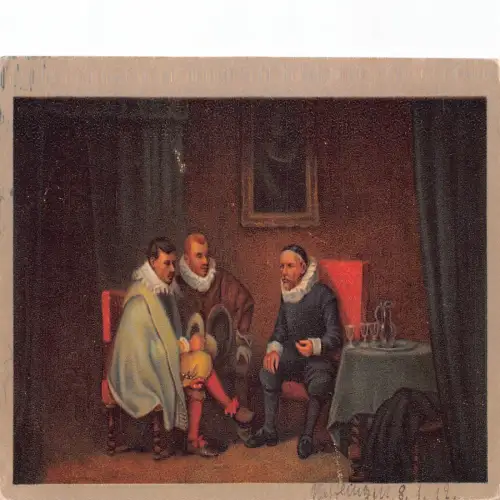 A687 Kunst von Ronnefeldt 1912 Drei mittelalterlich gekleidete Männer sprechen Postkarte