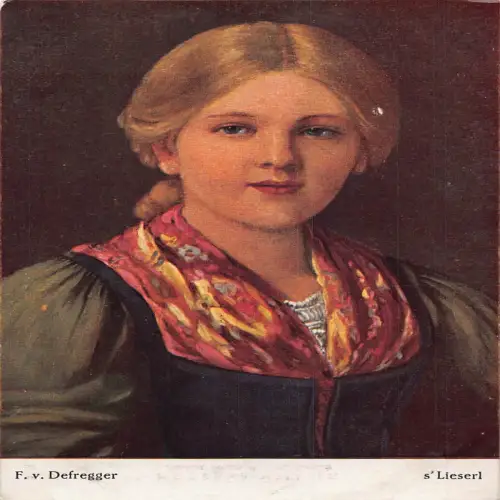 A688 Kunst von F v Defregger S'Lieserl blondes Mädchen Portrait Vintage Postkarte