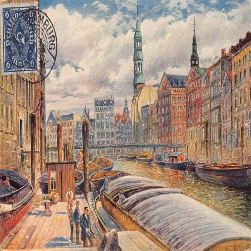 A691 Deutschland Flotte mit Reimersbrücke Katharinenkirche Boote Hamburg Postkarte