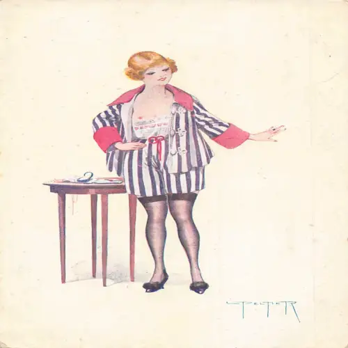 L474 Glamour Lady Akt gewagt signiert Peltier Vintage Postkarte