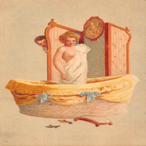 L474 Jugendstil Glamour Dame Badender Akt Risque Vintage Postkarte