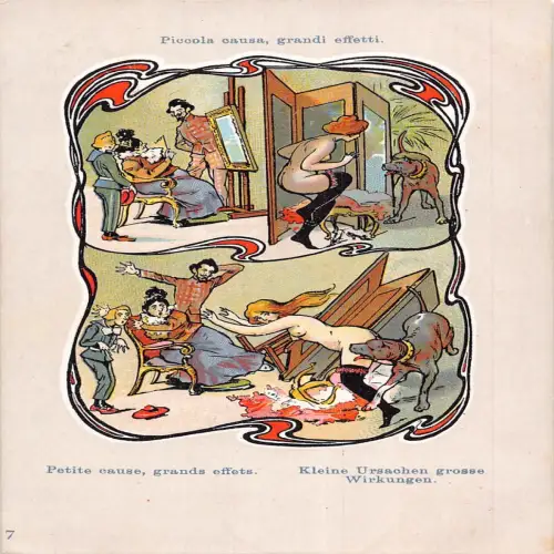 L474 Jugendstil Comic Hund Humor Akt Risque Vintage Postkarte