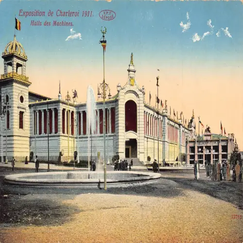A661 Belgien 1911 Exposition de Charleroi Halls des Machines Vintage Postkarte