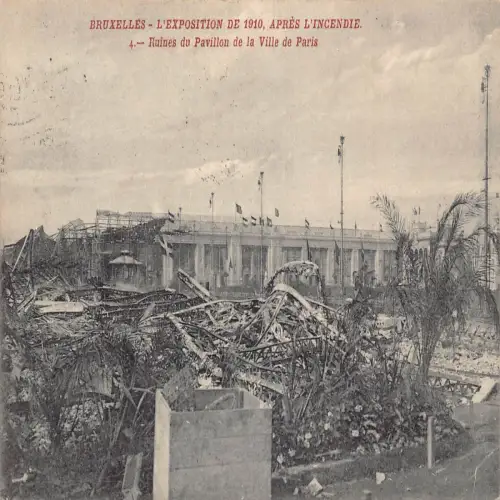 A661 Belgien 1910 Katastrophe Brand Ruinen Ville Paris Ausstellung Brüssel Postkarte