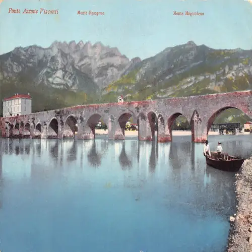 A663 Italien Ponte Azzone Visconti Monte Resegone Magnodeno Brücke Boot Postkarte
