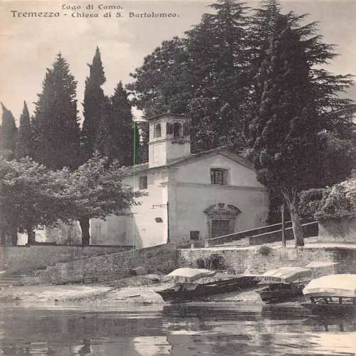 A664 Italien Lago di Como Tremezzo Chiesa di S Bartolomeo Boote Vintage Postkarte