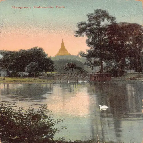 A664 Myanmar Burma 1903 Rangun Dalhousie Park Schwanensee Vintage Postkarte
