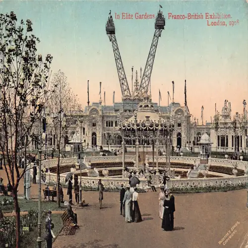 A665 England London 1908 Elite Gardens französisch-britische Ausstellungspostkarte