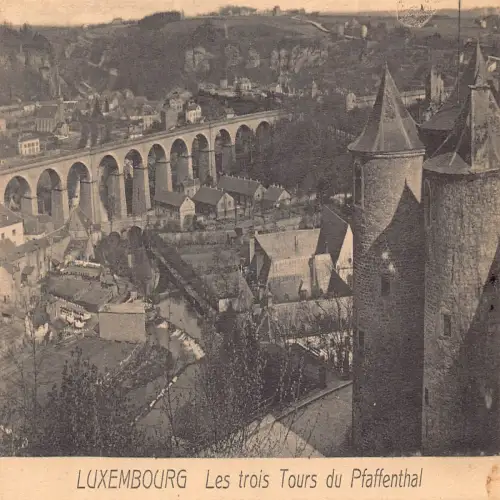 A665 Luxembourg Le Trois Tours du Pfaffenthal Towers Bridge Vintage Postkarte