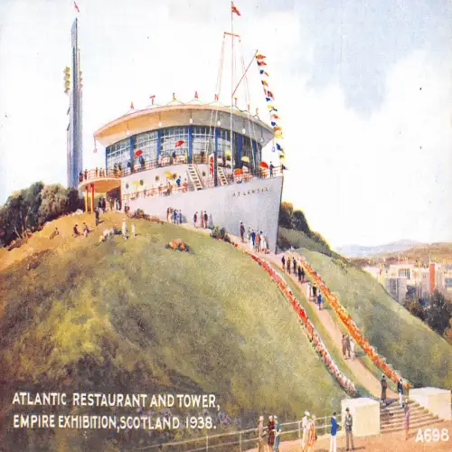 A666 Schottland 1938 Atlantic Restaurant and Tower Empire Ausstellung Postkarte