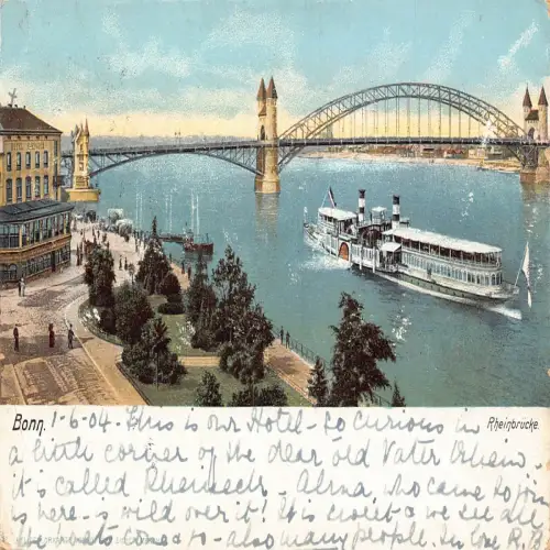 A692 Deutschland 1904 Bonn Rheinbrücke Dampfer Vintage Postkarte