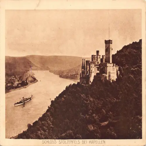 A692 Deutschland Schloss Stolzenfels bei Schloss Kapellen Dampfschiff Vintage Postkarte