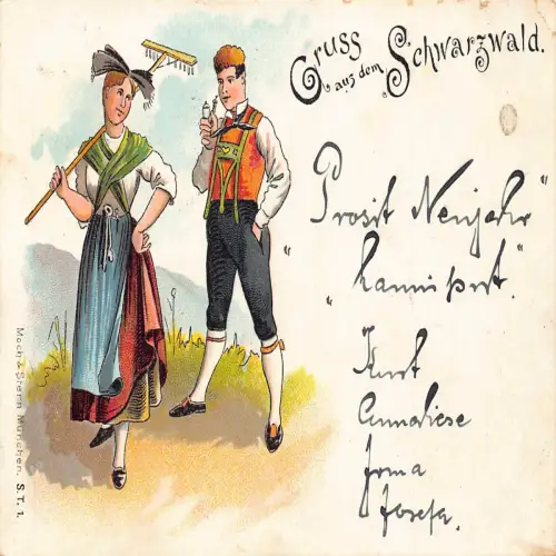 A692 Deutschland 1897 Gruss aus dem Schwarzwald Volkspaar Pfeife rauchend Postkarte
