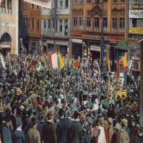 A692 Deutschland Leipzig Platzmusik vor Messamt Jahrmarkt Menge Obermusikmeister Postkarte