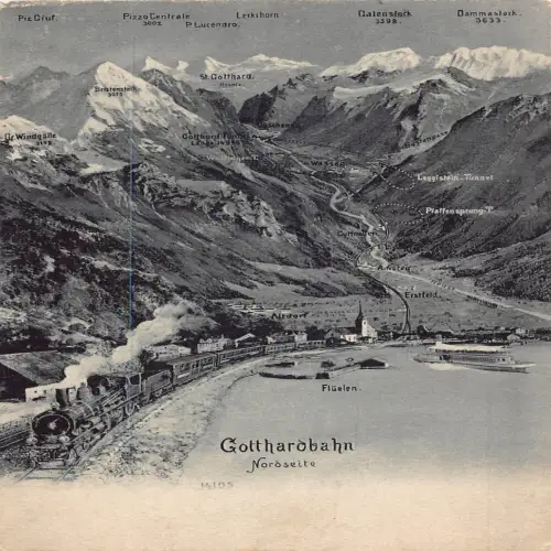 A693 Schweiz Gotthardbahn Nordseite Dampfbahn Karte Berg Postkarte