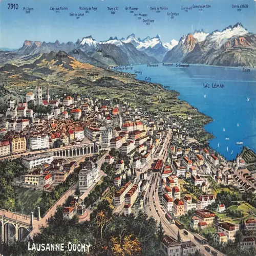 A695 Schweiz Lausanne Ouchy Lake Gesamtansicht Postkarte
