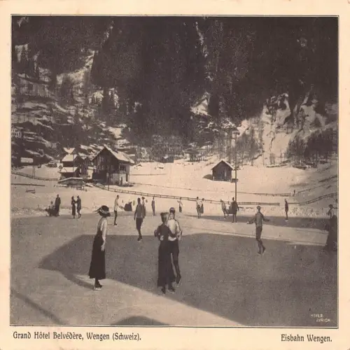 A695 Schweiz Grand Hotel Belvedere Wengen Skaten Wintersport Postkarte