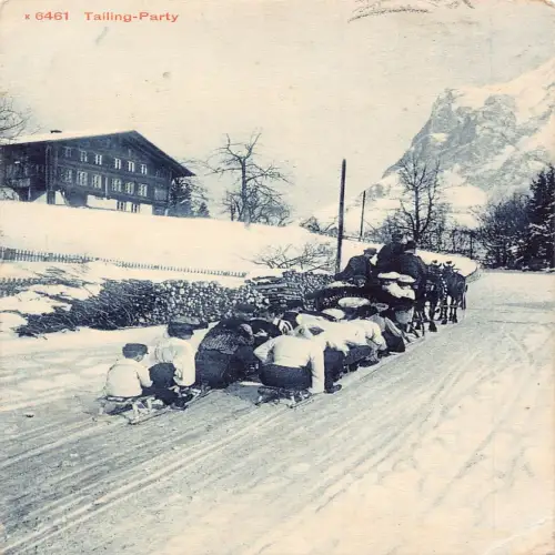 A695 Schweiz 1912 Tailing Party Pferdeschlitten Wintersport Vintage Postkarte