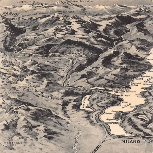 A695 Italien Lago Maggiore Gebirge Karte Sempione Ospiz Laurasca M Bianco Postkarte