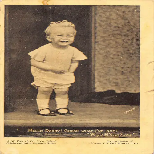 A698 Werbung Fry's Chocolate Bristol Happy Boy Hand in Pocket Postkarte