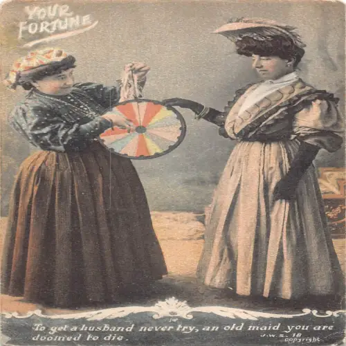 A698 Comic Humor 1906 Dein Glücksrad Frauen zum Sterben verurteilt Postkarte