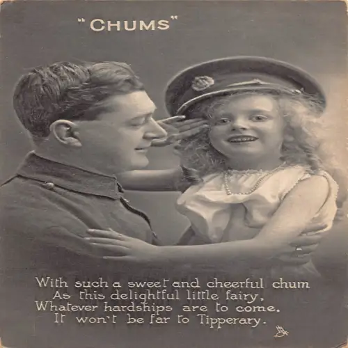 A702 I love a Lassie Chums Girl Wearing Soldier's Father Cap Vintage Postkarte