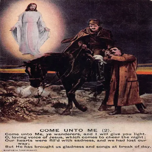 A702 Religiöser Jesus Christus kranker Soldat zu Pferd Komm zu mir 1910 Postkarte