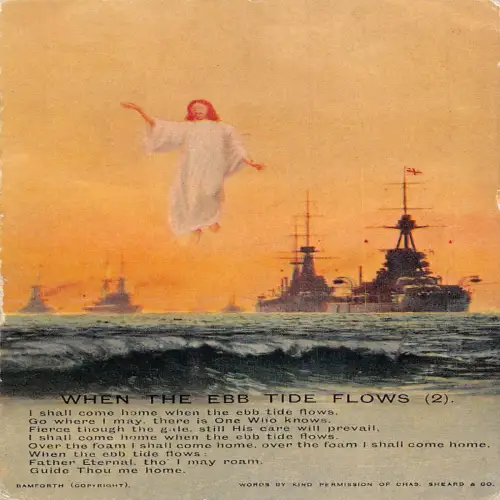 A702 Wenn die Ebbe Flut fließt Gedicht Religiös Jesus Christus Schiffe 1918 Postkarte