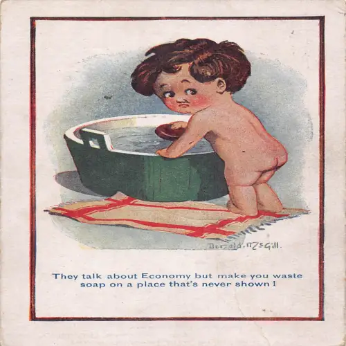 A703 Comic Humor 1925 Junge wäscht Abfall Seife auf Platz mever gezeigt Postkarte