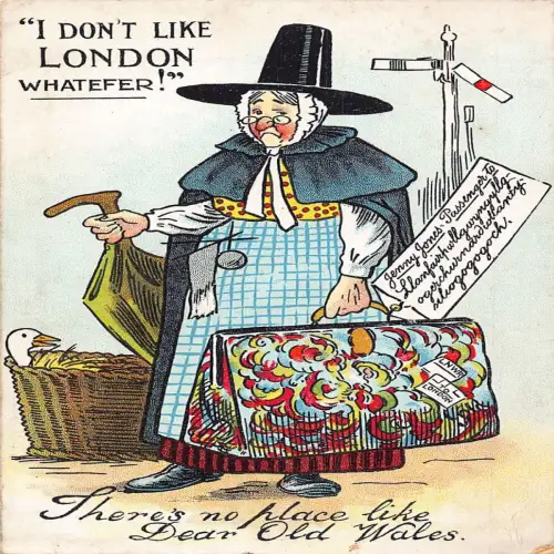 A706 Comic Humor Ich mag London Whatefer Wales Granny Goose Ticket Postkarte nicht