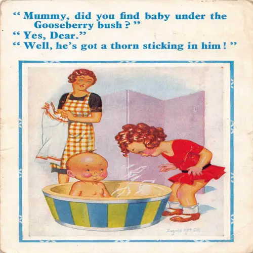 A706 Comic Humor 1963 Baby beim Baden Er hat einen Dorn in ihm kleben! Postkarte